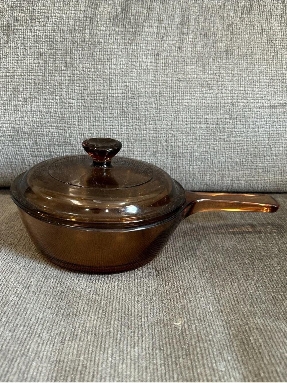 Vintage Vision by Corning Amber Glass 0.5 L Sauce Pan Pot USA W/Pyrex Lid USA